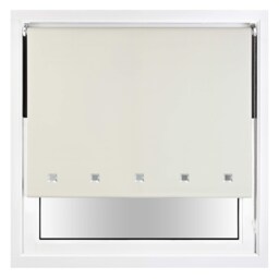 FURNISHED Blackout Roller Blinds with Chrome Square Eyelets and Metal Fittings Cream Cream (W) 120cm x (L) 165cm