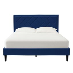 5ft Kingsize Fabric Bed Frame With Padded Headboard In Blue