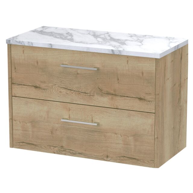 Balterley Winshill Contemporary 2 Drawer Wall Hung Vanity Unit with Laminate Worktop, Light Oak, 800mm