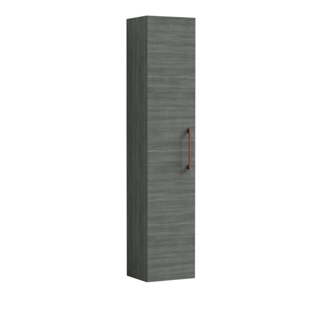 Balterley Level Modern Bathroom 1 Soft Close Door Wall Hung Tall Storage Grey Grey Woodgrain