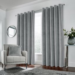 Luxury Enhanced Living Grey Velvet, Supersoft, Blackout, Thermal Pair of Curtains with Eyelet Top - 66 x 54 inch (168x137cm) Grey Grey 2