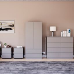 Vida Designs Denver 4 Piece Bedroom Set (2 Drawer Large Bedside Chest x2, 8 Drawer Chest, 2 Door 2 Drawer Wardrobe), Grey Grey Grey L 4