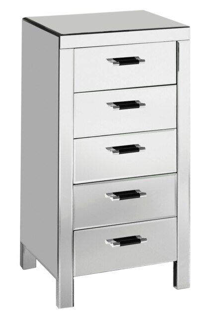 Interiors by Premier 5 Drawers Mirrored Chest, Modern chest of drawers, Spacious Storage Chest For Living Room, Drawer Chest Silver