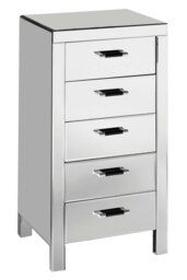 Interiors by Premier 5 Drawers Mirrored Chest, Modern chest of drawers, Spacious Storage Chest For Living Room, Drawer Chest Silver