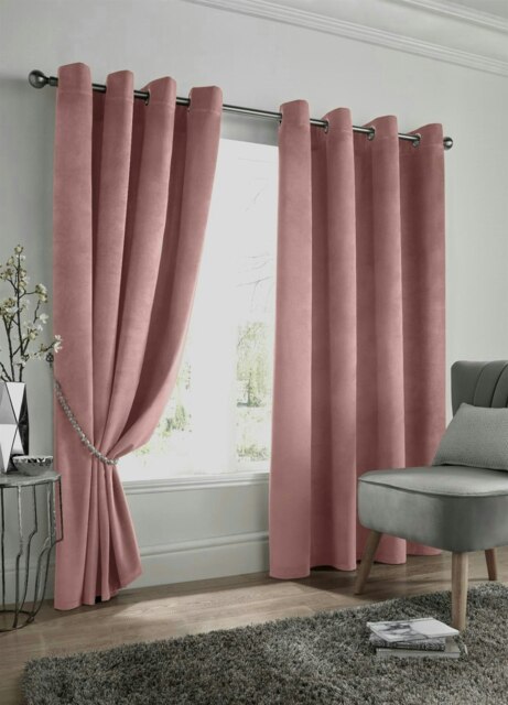 Velvet Look Eyelet Ring Top Blackout Curtains - 229cm x 229cm - Blush