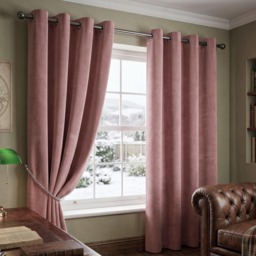 Velvet Thermal Blackout Eyelet Curtains Ready Made Pair - 229cm x 229cm - Blush