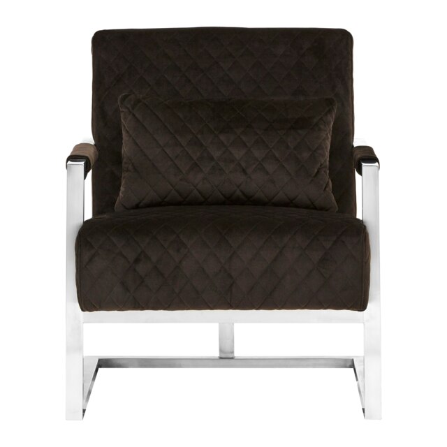 Orsina Luxe Black Velvet Armchair with Chrome Frame, Quilted Accent Lounge Chair for Living Room