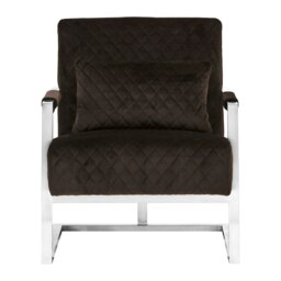 Orsina Luxe Black Velvet Armchair with Chrome Frame, Quilted Accent Lounge Chair for Living Room