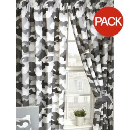 Bedding & Beyond Army Camouflage Curtains (Pack of 2) - Grey/White - 54in x 66in Grey