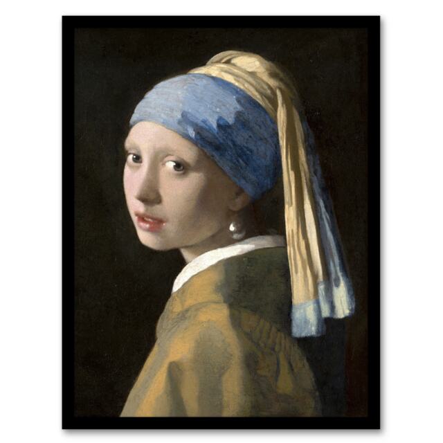 "Girl with a Pearl Earring Vermeer Vintage Framed Wall Art Print 12X16"""