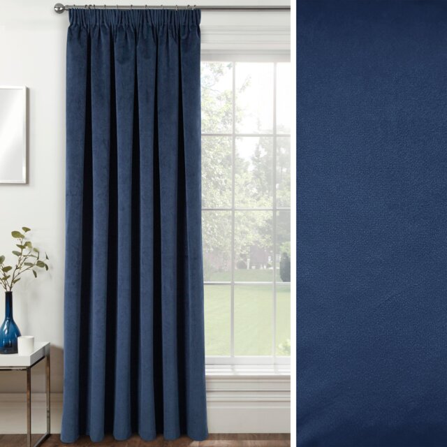 Navy Velvet, Supersoft, Blackout, Thermal (SINGLE) Door Curtain with Tape Top - 66 x 84 inch (168x214cm)
