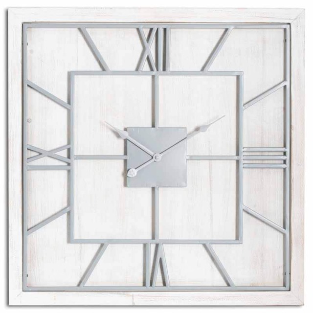 Williston Square Large Wall Clock - Metal - Wood - L5 x W90 x H90 cm - Silver - White White