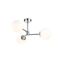 Splash Globe 3 Light Flush Ceiling Fitting Chrome with Opal White Glass 3xG9 IP44
