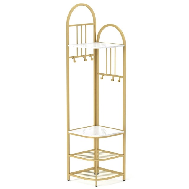 COSTWAY 4-Tier Coat Rack 180cm Tall Entryway Organizer White Gold One Size