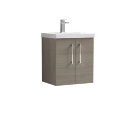 Balterley Contemporary Bathroom Wall Hung 2 Soft-Close Door Vanity Unit & Mid-Edge Ceramic Basin Brown Solace Oak