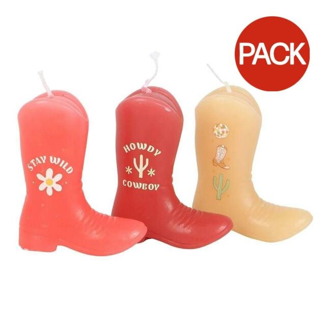 Something Different Cowboy Boot Candle (Pack of 3) - Red/Natural/Orange - One Size