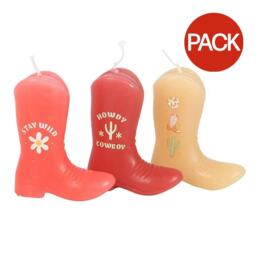 Something Different Cowboy Boot Candle (Pack of 3) - Red/Natural/Orange - One Size