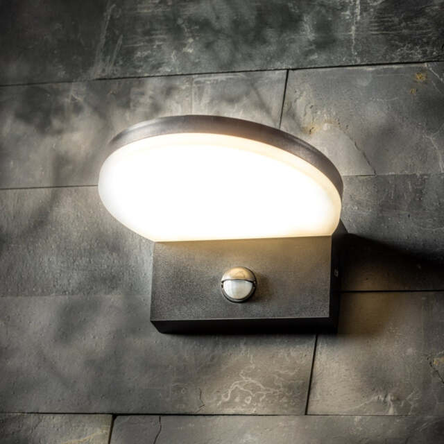 CGC Lighting Aubrey 10W Black LED Outdoor Wall Light with PIR 4000K IP54 Black Black Height 8.2cm, Width 14.2cm, Depth 26cm
