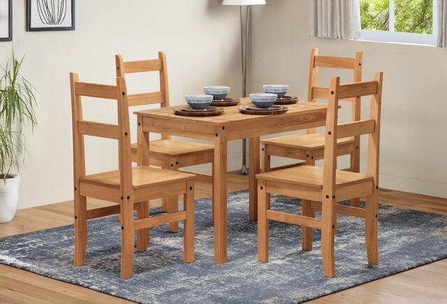 Mercers Furniture Corona Budget Dining Set Table & 4 Chairs Solid Wood Pine Wooden Small Kitchen Mexican Styling