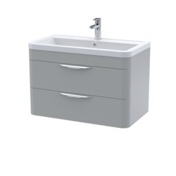 Balterley Aldershawe Wall Hung 2 Drawer Vanity Unit, Ceramic Basin, 800mm, Grey