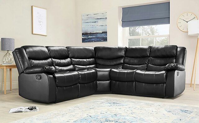 Roma 5 Seater Leather Recliner Corner Sofa Set Armchair Inspired Home Theatre and Living Room Seating Black