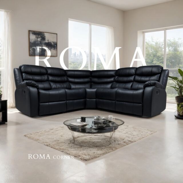 Roma 5 Seater Leather Recliner Corner Sofa Set Armchair Inspired Home Theatre and Living Room Seating Black