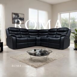 Roma 5 Seater Leather Recliner Corner Sofa Set Armchair Inspired Home Theatre and Living Room Seating Black