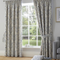 D & D Averie Pencil Pleat Curtains Blue