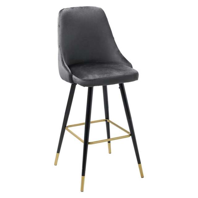 Living and Home Set of 2 Modern Upholstered Velvet High Chairs Bar Stools