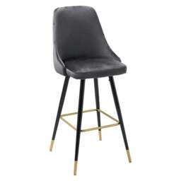Living and Home Set of 2 Modern Upholstered Velvet High Chairs Bar Stools