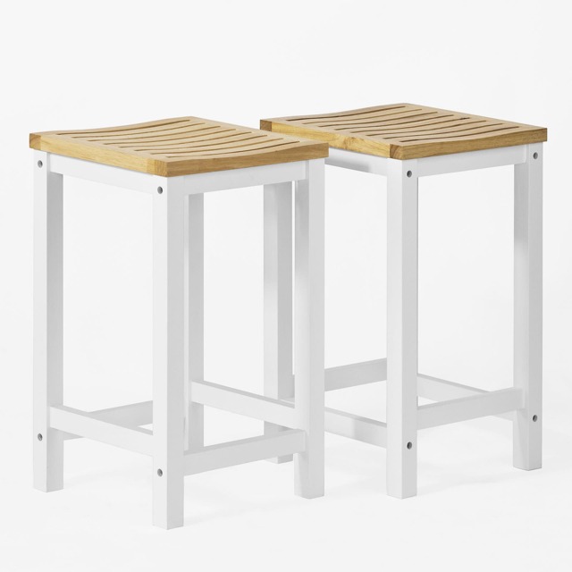 SoBuy Set of 2 Wooden Bar Stools, White Frame with Natural Wood Seat, 13.8x13.8x24.0 inches, 10.51 kg - FST29-WNX2