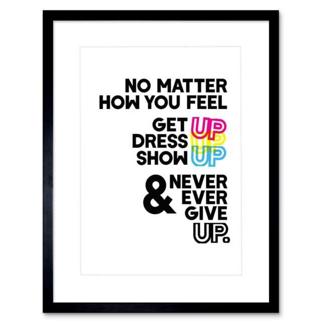 "Motivational Get Up Never Give Up CMYK 9x7"" Black Framed Wall Art Print"