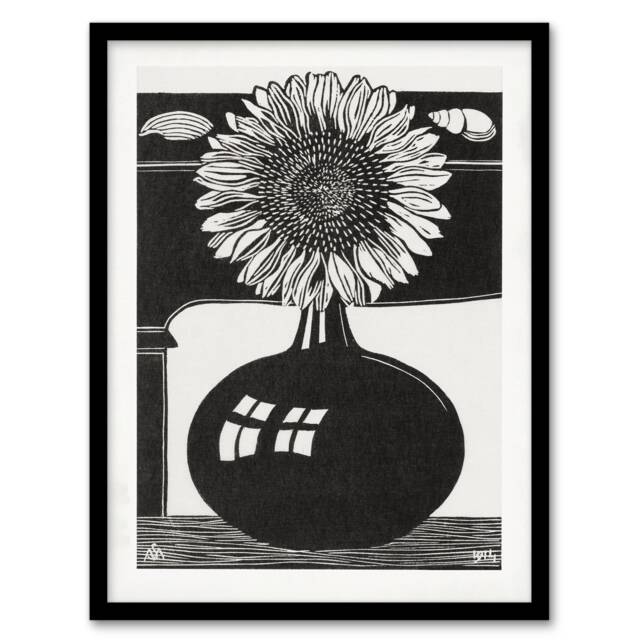 Samuel J De Mesquita Framed Wall Art Stylised Sunflower in a Vase Home Décor
