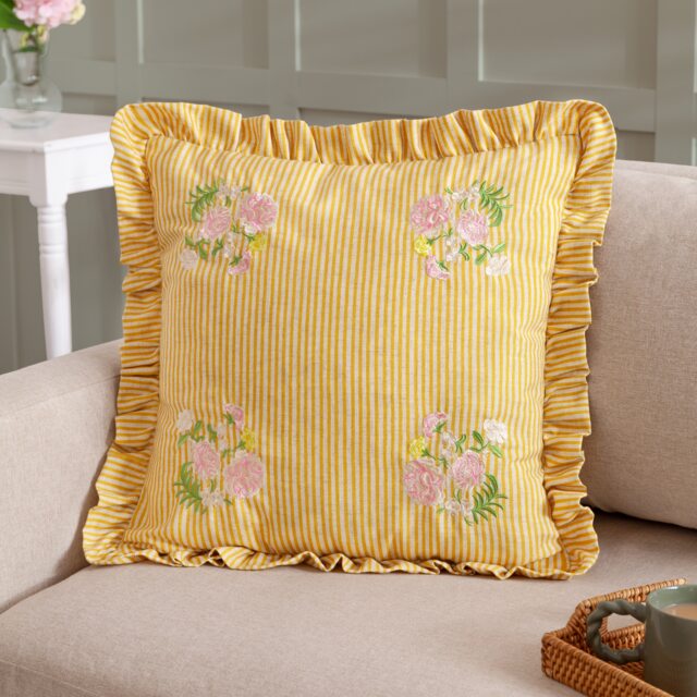 Wylder Martha Floral Embroidered Ruffle Cushion