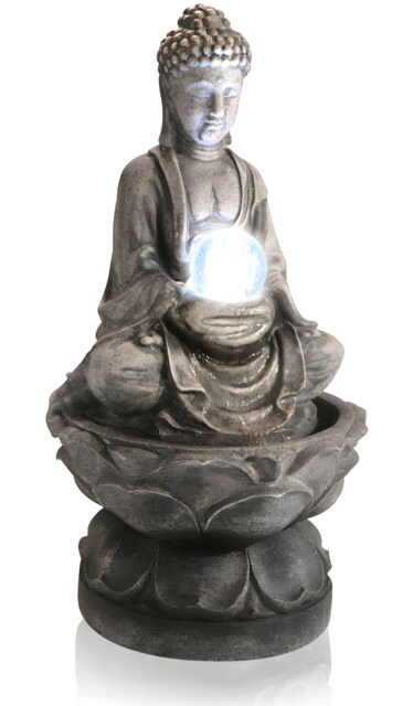 Buddha and Crystal Ball Water Feature Fountain with LED Lights Indoor Outdoor Use H66cm
