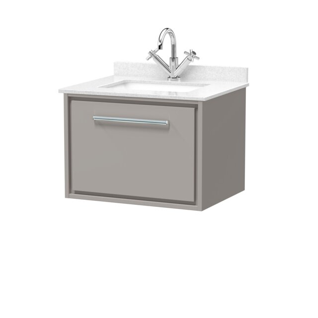 Balterley Wall Hung Single Drawer Vanity with Marble Worktop Basin Grey Pebble Grey 509 x 620 x 470mm