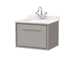 Balterley Wall Hung Single Drawer Vanity with Marble Worktop Basin Grey Pebble Grey 509 x 620 x 470mm