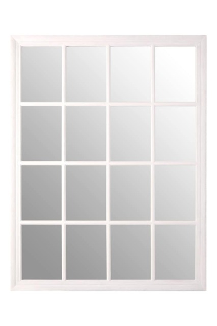Hawthorne Antique White Finish Wooden Grid Wall Mirror