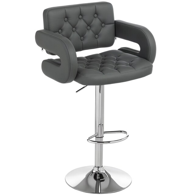 HOMCOM Adjustable Height Barstool Steel Pole PU Leather, Grey