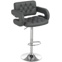 HOMCOM Adjustable Height Barstool Steel Pole PU Leather, Grey