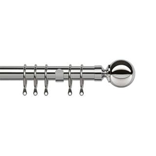 35mm Fixed Length Metal Curtain Pole Set Chrome Ball Finial 105cm Silver Silver