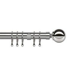 35mm Fixed Length Metal Curtain Pole Set Chrome Ball Finial 105cm Silver Silver