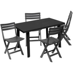 Plastic Outdoor Rectangle Anthracite Garden Dining Table & Chair Furniture Set