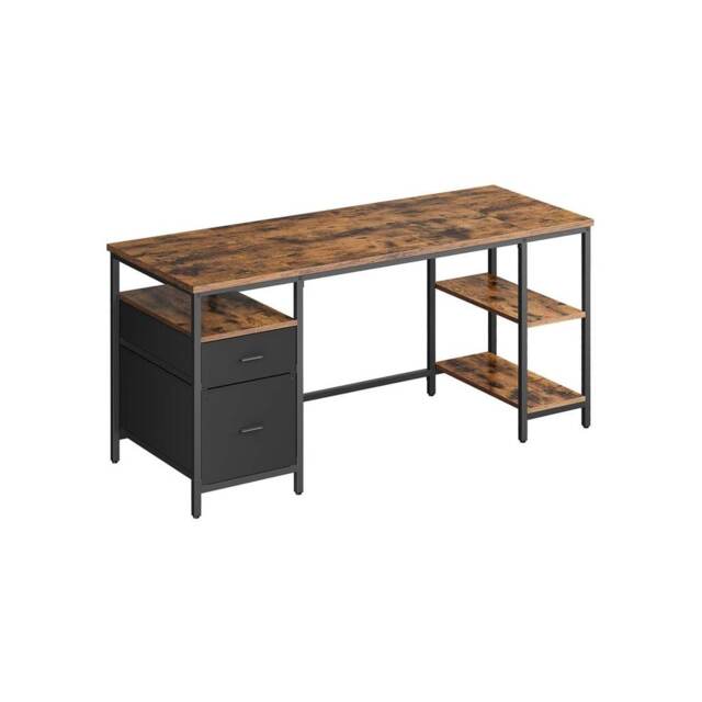 Industrial 140CM Computer Desk With Storage Shelves And Drawer Rustic Brown