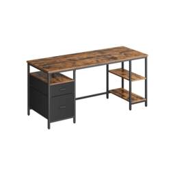 Industrial 140CM Computer Desk With Storage Shelves And Drawer Rustic Brown