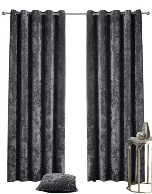Crushed Velvet Fully Lined Eyelet Curtains - Charcoal - 117x183cm