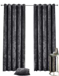 Crushed Velvet Fully Lined Eyelet Curtains - Charcoal - 117x183cm