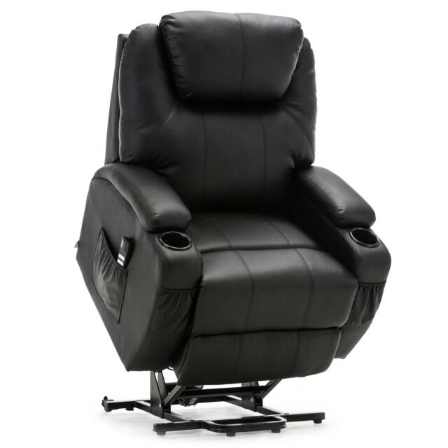 Cinemo Dual Motor Rise Recliner Bonded Leather Heat & Massage Chair (Black)
