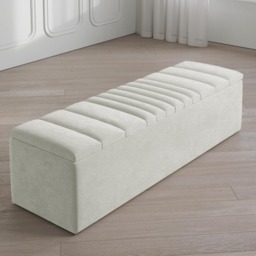 Safar 120cm Large Ottoman Storage Box - Naples Shoes Bench - Cream Lined Upholstery Blanket Storage Box