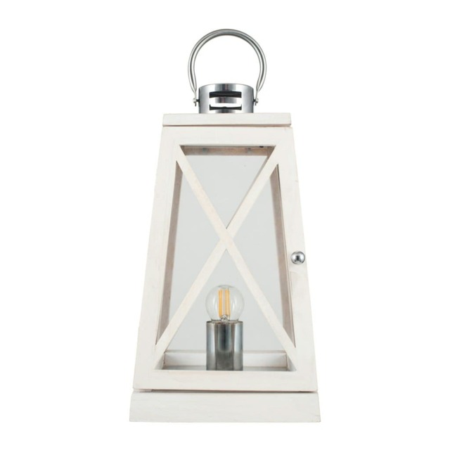 White Wash and Chrome Lantern Table Lamp